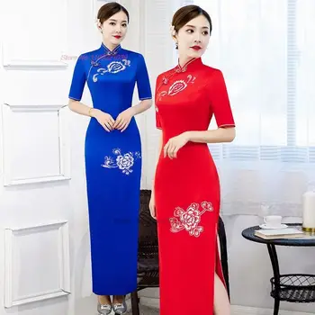 2024 kitajski izboljšano qipao tradicionalno obleko nacionalni cvet vezenje cheongsam obleko orientalski banket večerno obleko vestido