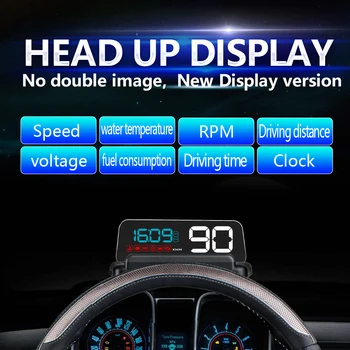 Nov Avto Head Up Display OBD2 HUD Ogledalo Digitalno Hitrost Projektor Varnostni Alarm Posodobljena Različica Olje Temp. Turbo Tlak