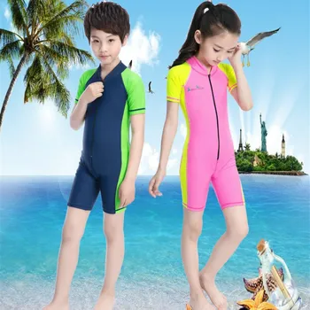 Otroci Wetsuits En Kos Kopalke Fantje Dekleta Za Zaščito Pred Soncem Deskanje Izpuščaj Stražar Kratek Rokav Obleka Otroka Potapljanje Plavati Oprema