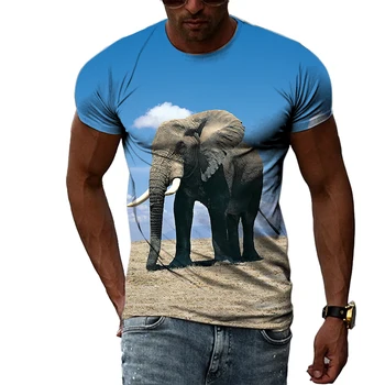 Poletje Plima Slon Sliko Moške Majice Priložnostne 3D Tiskanja Tees Hip Hop Osebnost Krog Vratu Kratek Rokav Quick-Dry Vrhovi