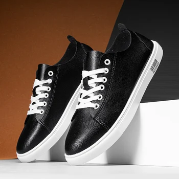 Moški Usnjeni Priložnostne Čevlji čipke Jeseni Nov Trend Stanovanj Skateboard Shoes Človek prostem modni črno bele čevlje moške superge