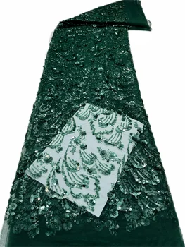 Zeleno Razkošje Afriške Sequins Čipke Tkanine 2023 Visoke Kakovosti Vezenje Sequins Francoski Čipke Za Nigerijski Poročno Obleko
