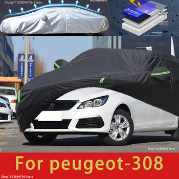 Za Peugeot 308 Fit Prostem Zaščito Avtomobila Zajema Snežno odejo Dežnik Nepremočljiva Dustproof Zunanjost črna avto pokrov