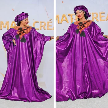 Sijoče Bazin Riche Obleke Z Šal Afriške Nigerija Ženske Stranka Obleke Svetlečim Bazin Riche Dashiki Haljo Z Guipure Oblačila