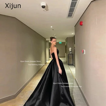 Xijun Moderno Črno Satenasto Večerne Obleke Blistati Kroglice Posebne Vratu Dubaj Arabski Ženske Formalno Stranko Maturantski Oblek Za Posebne Priložnosti