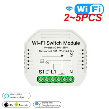 2~5PCS Pametnega Doma Wifi Stikalo za Delo Z Tuya Alexa Doma 90-250V WiFi Stikalo Modul Breaker Modul Smart Remote