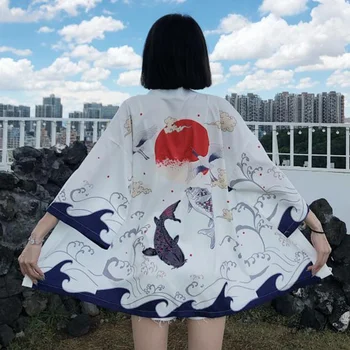 Japonska Tradicionalna Oblačila Žerjav Krap Anime Kimono Obleko Žensk Samurai Haori Hombre Yukata Men ' s Cardigan