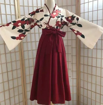 Kimono Dekle Sakura Japonski Slog Cvjetnim Tiskanja Vintage Obleko Ženska Orientalski Camellia Ljubezen Kostum Haori Yukata Azijskih Oblačila