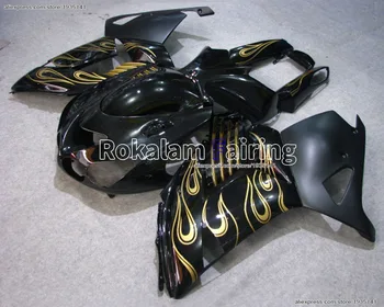 Za Kawasaki Ninja Zlati Plameni ZX14R Black Fairings 2006-2011 ZZR 1400 06 07 08 09 10 11 ZX-14R (brizganje)