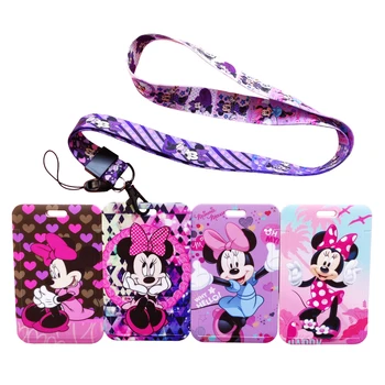 Disney Minnie ID Kartico sim Zanke Keychain Ženske Značko Imetnik Vratu Traku Zanke Key Ring Otroci Vrata Kartico Primeru Darila