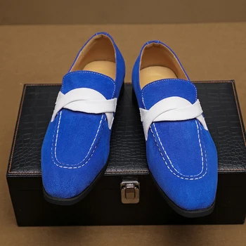Novo Modro Loafers za Moške Jate Krog Toe Poslovnih Slip-On Obleko, Čevlji Ročno Velikost 38-48 Mens Čevlji