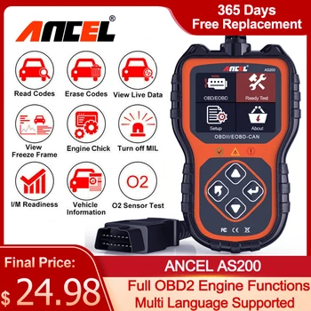 ANCEL AS200 OBD2 Optičnega Kodo Bralnik Tok Podatkov brez Motornih Orodij Motorja Preverite, Avto Optičnega Strokovno OBD 2 Auto Diagnostika