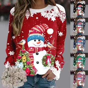 Nov Trend Božič Pulover, Majica Za Ženske Udobno Teen Dekleta Long Sleeve Majica Srčkan Jelenov Grafični Božič Majice