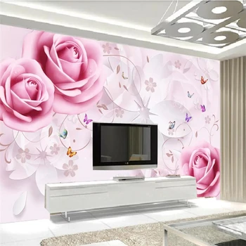 beibehang ozadje po Meri 3D trdno zidana pink rose mehko zidana Evropske high-end TV ozadju stensko slikarstvo, freska 3d ozadje
