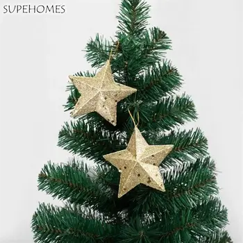 6PCS Srebro, Zlato, Bleščice, Star Božično Drevo Ornament Pentagram Božič Obesek Počitnice svate, Dekoracijo Doma