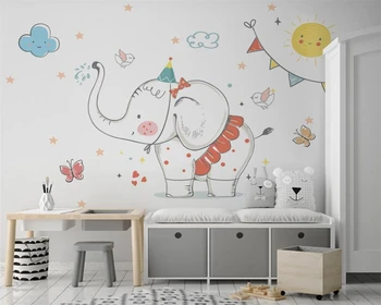 Ozadje po meri Ročno sestavljen risanka beli oblaki, zvezde, baby slon otroci soba v ozadju stene 3d ozadje, freska