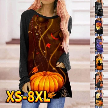 Ženska majica s kratkimi rokavi Tee Risanka Halloween Buče Slikarstvo Aktivno Ulične Dolg Rokav Tiskanja Krog Vratu Bistvene Osnovne XS-8XL