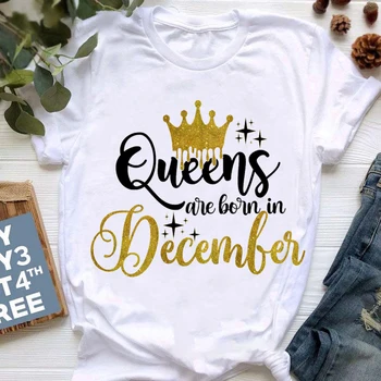 Queens decembra Vzorec T-shirt Ženske ustvarjalnosti Poletje Živahno Kul Harajuku Ženska Moda Vrhovi ženske črno in belo Srajco