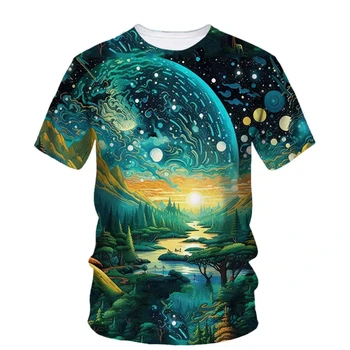 Osvežujoča Poletna Moda moška Oblačila Fantasy Galaxy Vzorec T-Shirt 3d Tiskanih Krog Vratu Šport Priložnostne Kratka Sleeved Vrh