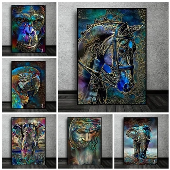 Grafiti modri konj, slon, DIY 5D Diamond Slikarstvo Pisane Živali celotno koper Mozaik Diamond Vezenje šiv doma dekor GG696