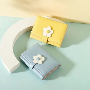 Nova moda preprosto kratek tri krat ženske denarnice ins trend multi-card srčkan cvet pu denarja posnetek