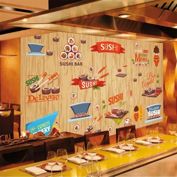 Po meri Preprosto Risanka Suši Leseno Desko v Ozadju Stene Papirja Zidana Japonske Kuhinje Restavracije Industrijske Dekor Ozadje 3D