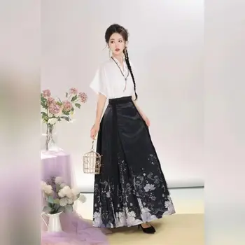 Kitajski Tradicionalni Hanfu Nastavite Ženske Obleka za Poletje Lotus Mamianqun Dnevno za Izboljšanje Delo Kitajski Krilo Obleko