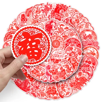 50pcs Kitajski Tradicionalni Rdeči Papir Potaknjenci Srečen Fu Pismo Umetnosti Nalepke Novo Leto Home Decor Dekorativna DIY Scrapbooking