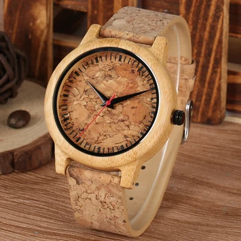 Plute, Lesa Pravega Usnja za Moške Quartz Analogna Bambusa Watch Vintage Stilom Rdeče Sekund Izbiranje ročno uro Pin Sponke Watch Trak