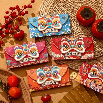 4PCS 2024 Kitajsko Novo Leto Rdeče Ovojnice Risanka Zmaj Leto Hongbao Pomladni Festival Denar Žepi Poroko Srečen Paketov