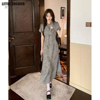Izboljšano Qipao Obleko Žensk 2023 Poletje Nova Zasnova Kitajski Slog Split Dolgo Cheongsam Priložnostne Kitajski Modi, Ženske obleke