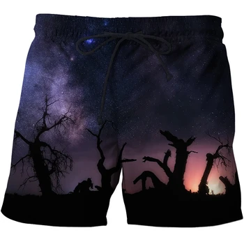 Zvezdnato Nebo 3D Tiskanja hlače Moški/ Ženske Priložnostne Moda Plaža Hlače za Moške Svoboden Športne Kratke Hlače Poleti Prevelik Unisex Oblačila