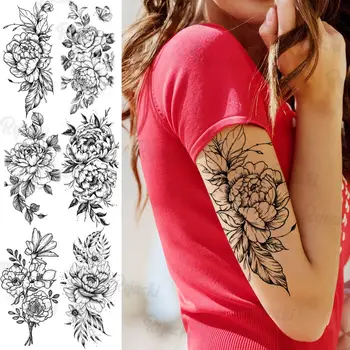 Velik Cvet Začasne Tetovaže Za Ženske, Dekleta Realne Lotus Metulj Rose Ponaredek Tattoo Nalepke Roko Seksi Pasu Tatoos Ustvarjalne
