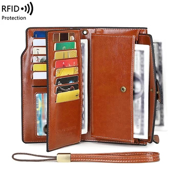 RFID anti-theft krtačo Žensk retro dolga tri krat zložljiva denarnica z pašček za zapestje večnamenski ročni imetnik kreditne kartice