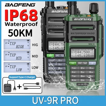 Baofeng UV-9R Pro V1 V2 Walkie Talkie IP68 Vodotesen Dual Band Tip-C Dolge razdalje Nadgradnjo Tri-moč Ham CB Radio Dva Načina Radio
