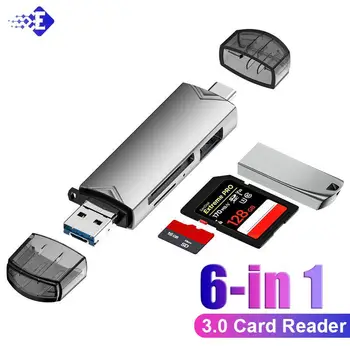 USB3.0 Kartic 6 V 1 OTG Večfunkcijsko Tip C Mikro TF kartica SD, USB, Card Reader Adapter Računalnik, Prenosnik, Tablični Telefon Dodatki