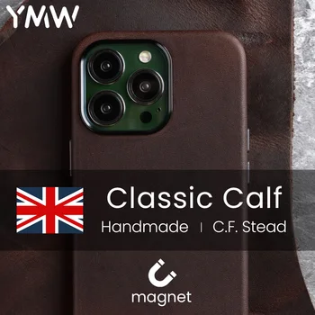 YMW Magnetna Classic Tele Pravega Usnja Primeru za iPhone 13 Pro Max Poslovnih Retro Naravnih Cowhide Telefon Primerih Zadnji Pokrovček