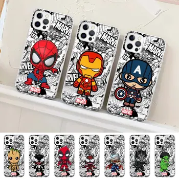 Groot Spiderman Risanka Marvel Primeru za iPhone 11 13 14 Pro Max 12 mini SE 2020 XR X XS 7 Plus 8 5 5 6 6s Jasno TPU Telefon Kritje