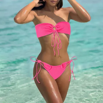 Seksi Bikini 2024 Kopalke Ženske Push Up Kopalke Bikini Komplet Tangice Brazilski Kopalke Plaža Obrabe, Dolgo Krilo Set