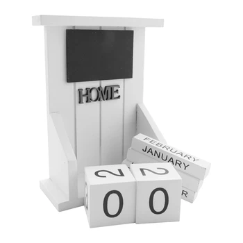 Lesenih Desk Blok Koledar-Večni Koledar Mesec Prikaza Datuma Home Office Dekoracijo (Bela)