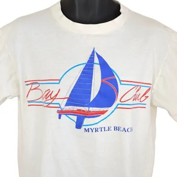 Myrtle Beach Bay Club Jadranje Majica s kratkimi rokavi Moški Velikost Velike Letnik 90. letih Južna Karolina, Narejene V ZDA