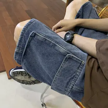 tovor traper hlače za moške poletne tanke široko noge kratke jeans kolena-dolžina moda pranje retro priložnostne hlače