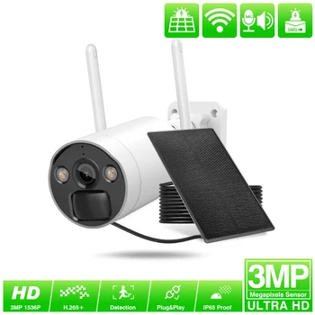 VIKVIZ Brezžična IP Kamera 3MP HD Vgrajeno Baterijo&solarnimi IPC WiFi 2 Način-Audio za Varnostni Sistem za Video Nadzor, Komplet