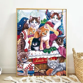 Srčkan Hišne Mačka Vzorec DIY Živali Navzkrižno Šiv kompletnih Natisnjeni Platnu, Vezenje Bombažno Nit Needlework Doma Dekoracijo