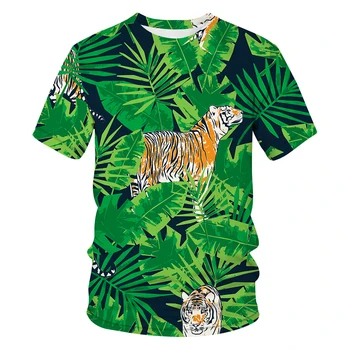 Vroče Poletje moška T Majica 3D Tiskanih Džungle Prikrivanje Živali, Tiger, Leopard Vzorec Osebnosti Kratek Rokav Svoboden O Ovratnik Shirt