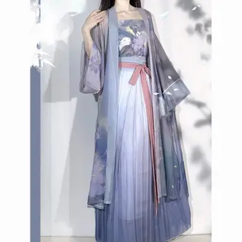Vijolična Hanfu ženski Song Dinastije natisnjeni Changgan Tempelj pas-dolžina nabrano krilo dnevni spring slog Chines tradicionalno obleko