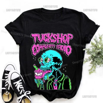 Tuckshop Skupnosti RADIO ModaL Tiskanje Majica Priložnostne T-Shirt Street Fashion Kratek Rokav Obleka Ulične Moških Hip Hop