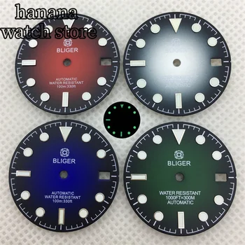 BLIGER 29mm Zelena, rdeča, siva, Modra watch izbiranje svetlobna fit NH34 NH35 NH36 gibanje 3 o 'ura Crown 3.8 o 'ura crown