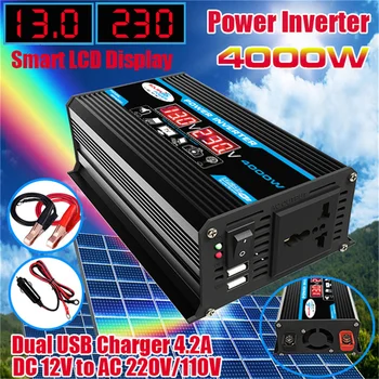 4000W LED Zaslon Avto Power Inverter 12V na 220V/110V Pretvornik Adapter za Polnilnik Več Varstvo Dvojno USB Napetosti Transformatorja