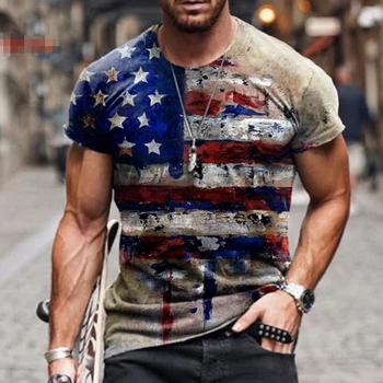2021 Poletje Ameriško Zastavo 3D Tiskanja Moških Priložnostne Modni T-shirt Krog Vratu, Ohlapno Oversize Mišice Ulične Oblačila Človeka Tshirt
